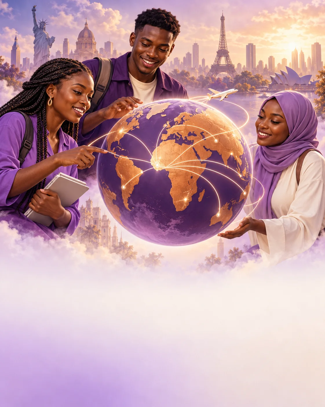 Étudiants autour d'un globe, mobilité internationale